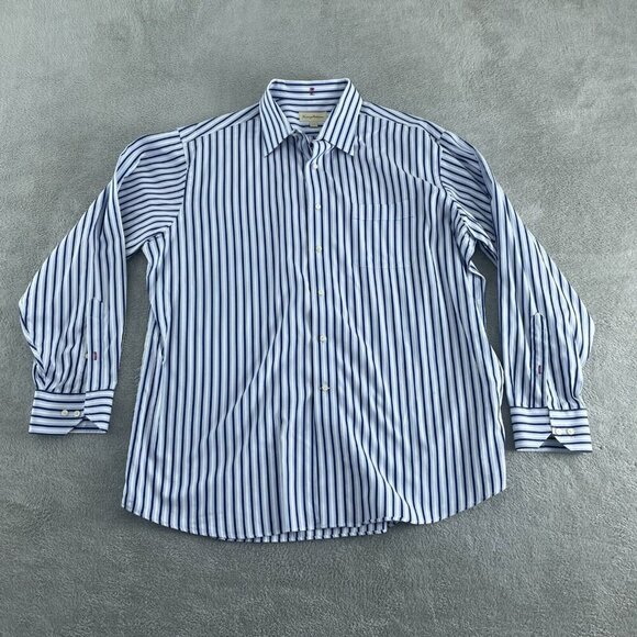 Tommy Bahama Mens Blue & White Striped Long Sleeve Button-Down Shirt Size 17.5 1 - Picture 1 of 8